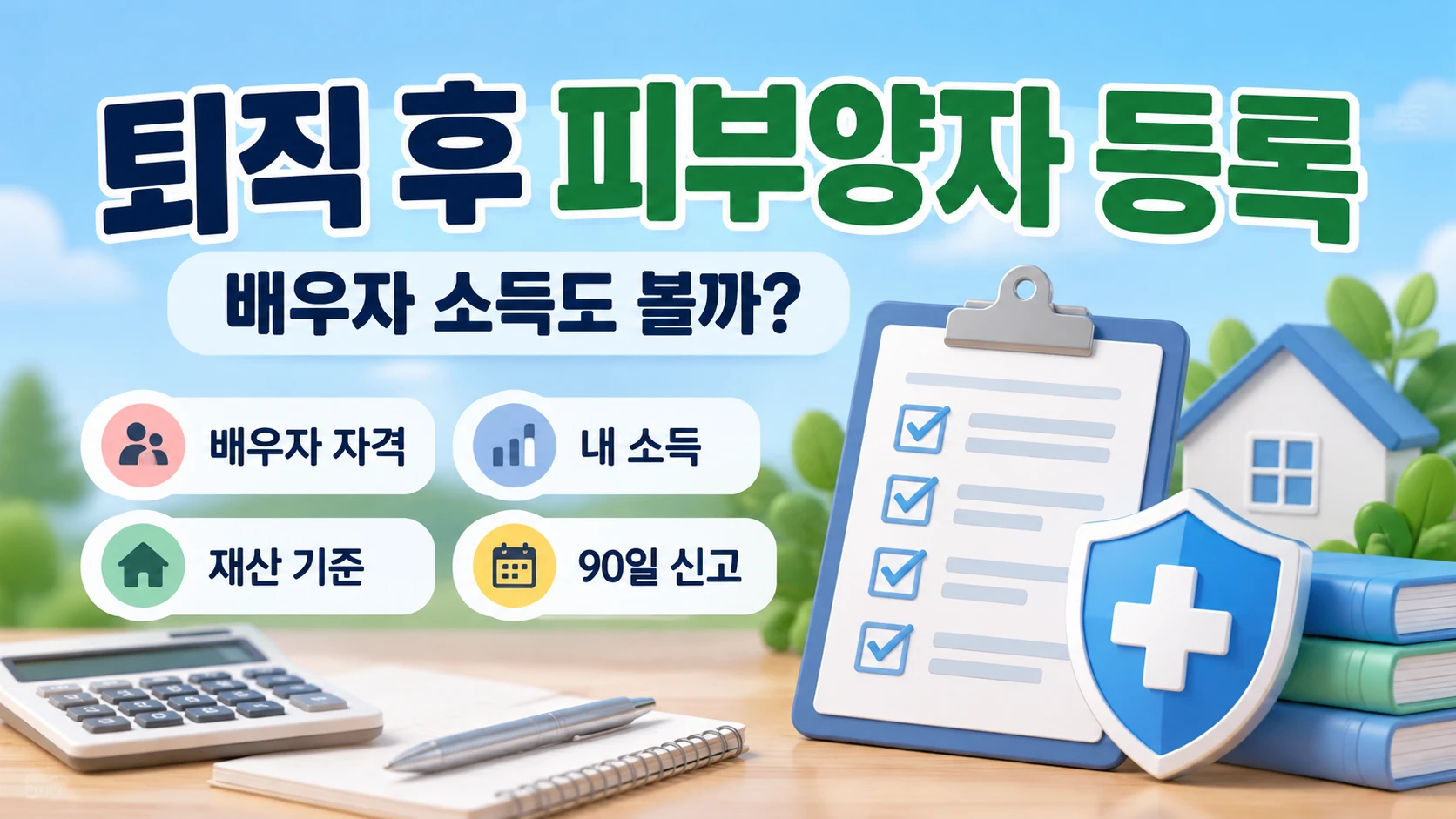 퇴직 후 건강보험 피부양자 등록에서 배우자 소득과 본인 소득·재산, 신고 기준을 함께 점검하는 대표 이미지