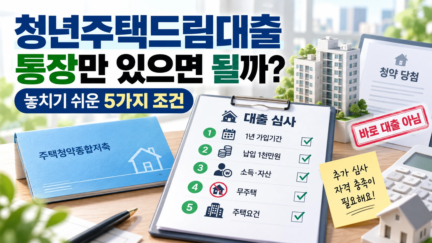 청년주택드림대출 청약 당첨 후 신청, 통장만 있으면 될까? 놓치기 쉬운 5가지 조건
