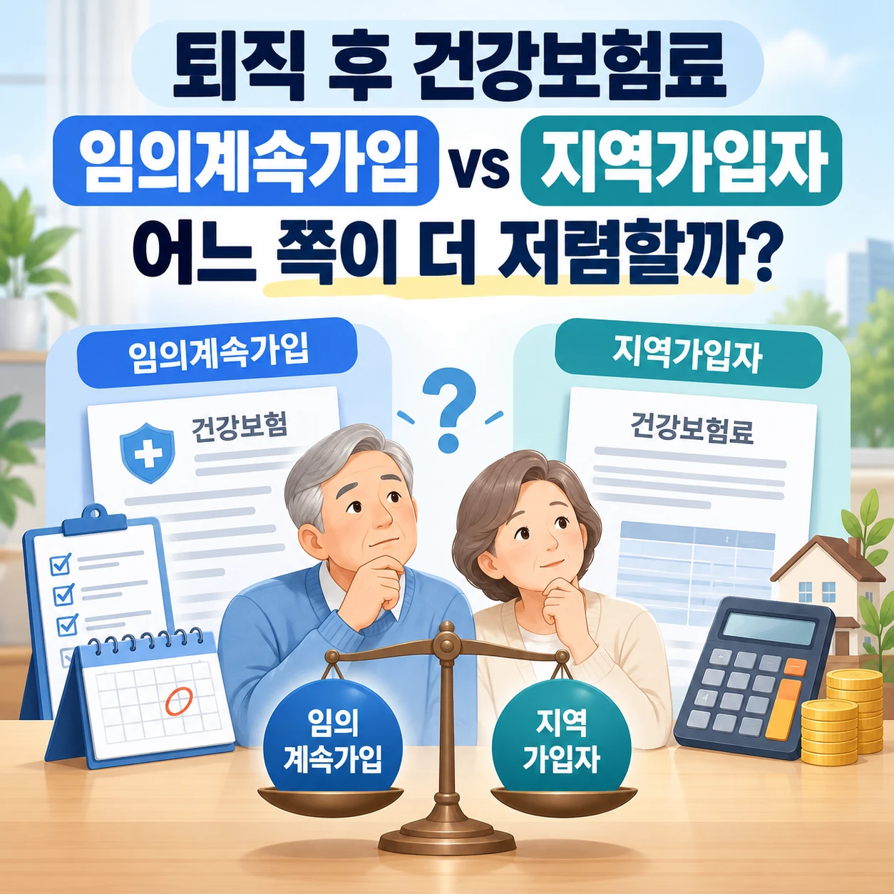 퇴직 후 건강보험료, 임의계속가입과 지역가입자 중 어느 쪽이 더 저렴할까?